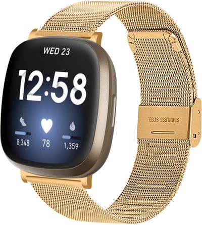 By Qubix - Compatible Fitbit bandje - geschikt voor Fitbit Versa 3/4 & Sense 1/2 - Milanese bandje met klemsluiting - Goud Smartwatchbandje bandje Armband Polsband Strap Band Watchband