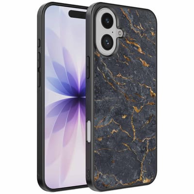 Geschikt voor iPhone 17 Telefoonhoesje met Grijs Goud Marmer Opdruk - TPU Backcover Case Grey Gold Marble Design - Zwart - Smartphonica geschikt voor iPhone 17