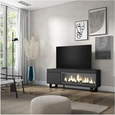 Skraut Home TV-Meubel, Lowboard, 158x35x57cm, Voor tv's tot 65", Elektrische haard XXL, Industrieel design, Zwart