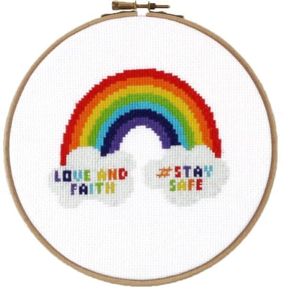 Pako Borduurpakket met telpatroon - Regenboog - 214.454 - voorgesorteerd garen - Aida wit - 17 cm Rond - DIY kit