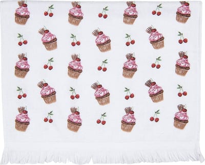 Clayre & Eef Gastendoekje 40x66 cm Wit Roze Katoen Cupcake