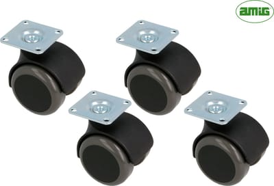 AMIG Set van 4 Meubelwielen 50mm - Zwenkwielen zonder rem - Bevestigingsplaat 42x42mm - 100-150KG Draagvermogen