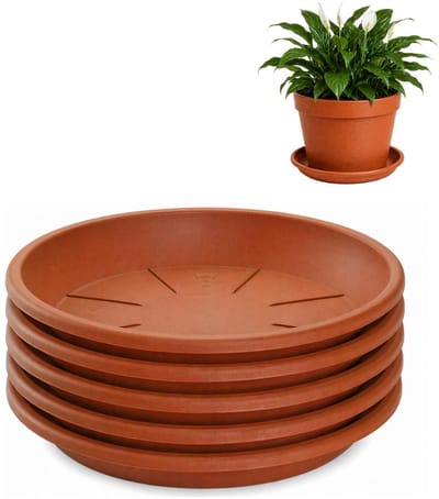 Plasticforte plantenpot onder schotel / water opvang schaal - 5x - terracotta - Dia 20 cm - Kunststof - voor pot met Dia 25/30 cm