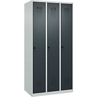 C+P Evolo Plus garderobekast, 3 vakken, rechts scharnierend, veiligheidsdraaistang, B 900 x D 500 x H 1850 mm, lichtgrijs/antracietgrijs