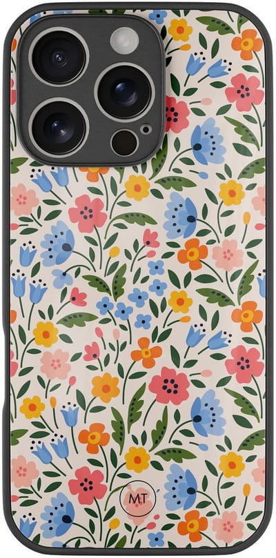 Hoesje geschikt voor iPhone 16 Pro - Romantische bloemen - Luxe Hard Case - Bloemen - Multi - Mooie Telefoonhoesjes