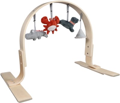 Tryco Wooden Bow Babygym - Houten Babygym - Inclusief Hangspeeltjes - Stimuleert Motoriek en Zintuigen - Vanaf 0 Maanden Naturel