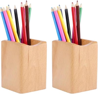 KZQ Pennenhouder van massief hout - Pennenhouder - Bureau-organizer - Geschikt voor vulpennen, potloden en markers - Stijlvol en duurzaam - Milieuvriendelijk - Geschikt voor thuis, op kantoor en voor creatief werk - Beukenhout - Set van 2