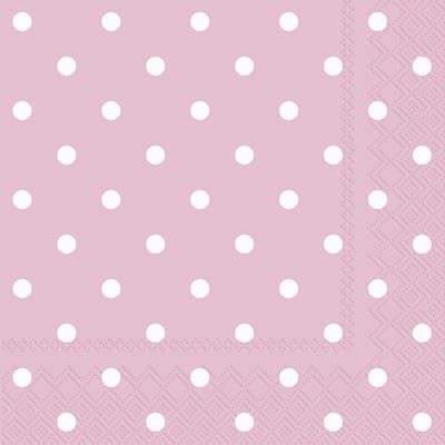 20x Polka Dot 3-laags servetten licht roze met witte stippen 33 x 33 cm