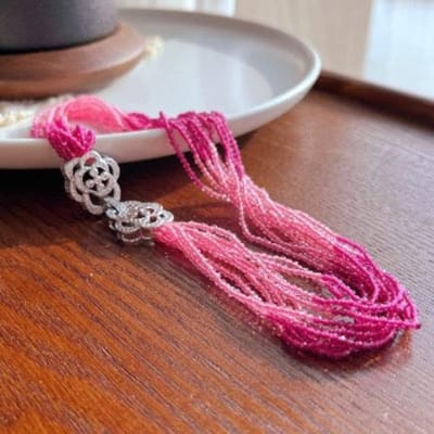 Gevlochten Choker met Kattenoog Kralen - Camille Sluiting - Roze