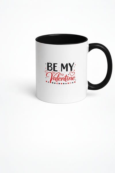 Valentijn Mok 'Be My Valentine' - Wit/Zwart met Liefdes Hartjes