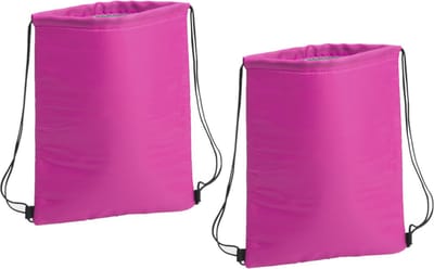 Koeltasje rugzak met draagkoord - 2x stuks - roze - 32 x 42 cm - drankjes/lunch rugtas - polyester/aluminium