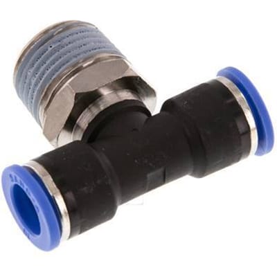 10mm x R1/2'' inline T-stuk Messing/PA 66 Insteekfitting Buitendraad Draaibaar NBR