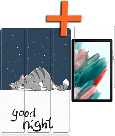 Hoesje - Geschikt voor Samsung Galaxy Tab A8 - Met Screenprotector - Trifold Bookcase - Hard Cover - Hardcover Book Case - Tablet Hoes - Kat