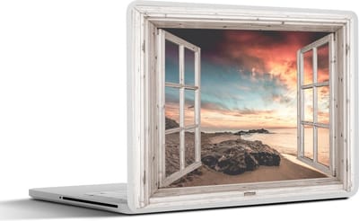 Laptop sticker - 14 inch - Doorkijk - Strand - Zee - 32x5x23x5cm - Laptopstickers - Laptop skin - Cover