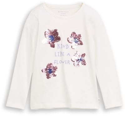 Tom Tailor - T-shirt met lange mouwen en omkeerbare pailletten - Maat 128/134 - Whisper White