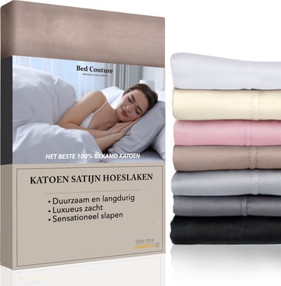 Bed Couture Satijnen  Hoeslaken 100%  Katoen Satijn - Nougat - 100x200cm - Hoekhoogte 32cm - Super Zacht - 5 Sterrenhotel Kwaliteit