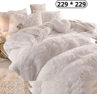 Bovista Teddy Dekbedovertrek - Fleece Dekbedovertrek - Fluffy Dekbedovertrek - Pluche - Dekbed - Deken - Inclusief Kussenslopen - Wit 229x229cm