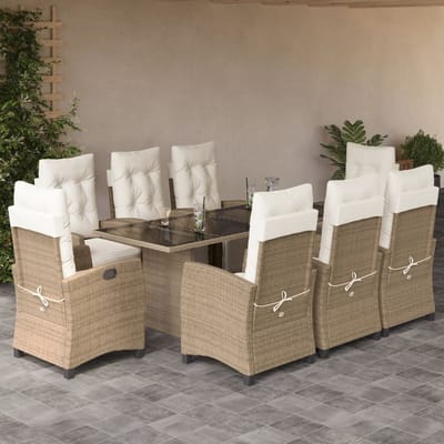 vidaXL - 9-delige - Tuinset - met - kussens - poly - rattan - beige
