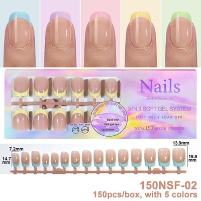 150 stuks/doos Acryl Plaknagels Volledige Bedekking Nep Valse Tips Zachte Gel Verlenging T-vormig Ovaal Capsule Amandel Gevormd Salon DIY white