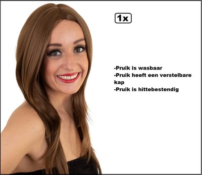 Luxe Pruik Anke lang bruin - Wasbaar en verstelbare luxe pruik