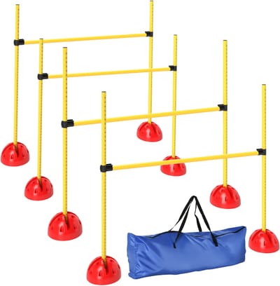 PawHut Agility Set Hunde 4-teiliges befüllbar Agility-Ausrüstung für Hundetraining Steckhürdenset mit höhenverstellbar Hürden Tragetasche Trainingszubehör Koordinationstraining für Spiele Training