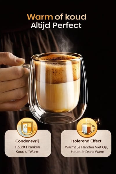 Dutchers® 4x Dubbelwandige Koffieglazen - 350ml - 4 stuks - Latte Macchiato Glazen - Cappuccino Glazen - Koffiekopjes - Koffiemok - Beker - Koffieglazen