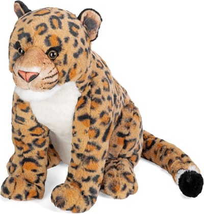Leopard Pluche Dier - Knuffel Leopard - Kinderen Leren - Gemaakt van Gerecyclede Flessen - 33 cm - Goud