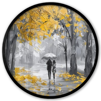 Poster in lijst Rond - Fotolijst 40x40 cm - Posters - Natuur - Geel - Park - Zwart - Wit - Ronde posterlijst zwart - Decoratie - Wanddecoratie woonkamer - Muurdecoratie slaapkamer