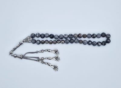 Handgemaakte naam tasbih 33 Kralen Natuursteen “Map Jaspe” - met metaal tassel “ Handpalm"- Met je naam of de naam van uw geliefde- 8 mm diameter van de korrel