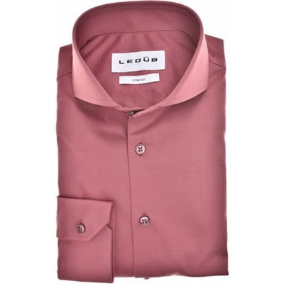 Ledûb Overhemd Slim Uni Color Cotton Jersey Cutaway Collar Midden Rood / male