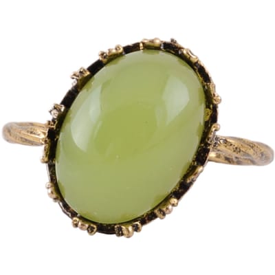 Behave - Ring - Antiek goudkleurige ring met ovale groene steen – Vintage charme & bohemian chic