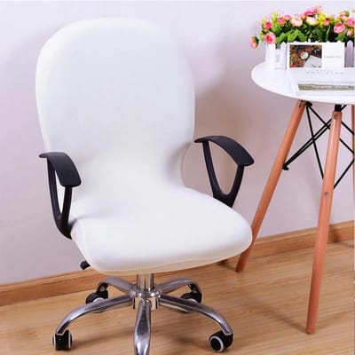 Beige elastische stoelhoes voor draaistoelen — Effen kleur, geschikt voor bureau- en computerstoelen