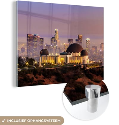 MuchoWow® Glasschilderij 120x90 cm - Schilderij acrylglas - Los Angeles - Skyline - Architectuur - Foto op glas - Schilderijen