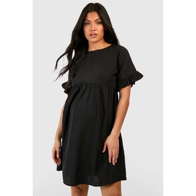 boohoo Dames Zwangerschapsjurk met ruches aan de mouwen | Zwart | Maat: 42