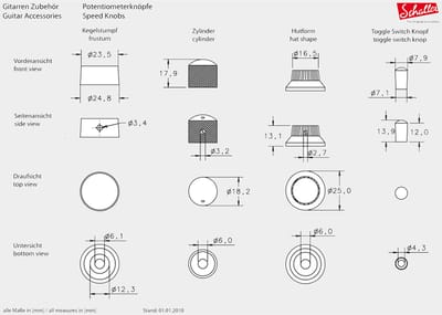 Schaller ST-Style Knobs Black - Gitaaronderdeel