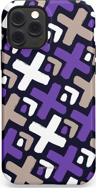 Casetastic hoesje geschikt voor Apple iPhone 12 / Apple iPhone 12 Pro - MagSafe - Dubbellaagse bescherming - Fresh Paars Witte X's - Fashion Case - Donkerblauw Zilver Lavendel Wit