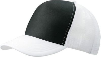 Myrtle Beach Volwassenen Unisex 5 Panel Polyester Mesh Cap (Zwart/Wit)