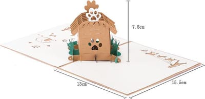 3D wenskaart - Hond in een goudkleurig hondenhok Felicitatie Dierenkaart pop-up wenskaart