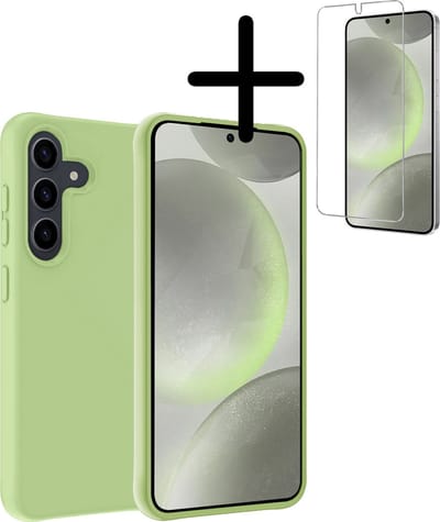 Hoesje Met Screenprotector - Geschikt voor Samsung Galaxy S24 - Sterk & Shockproof - Back Cover - Siliconen Case - Telefoon Hoes - Groen