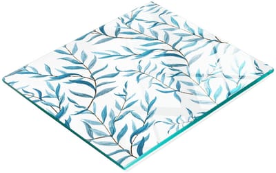 Keuken serveerplank van gehard glas met bladmotief, 60x52 cm