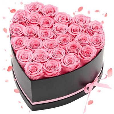 VEVOR 27 stuks Eeuwige Rozen in Hartvormige Doos, Geconserveerd Boeket, Bloemengeschenkdoos voor uw vrouw, moeders, geliefden, voor bruiloften, Moederdag, Valentijnsdag, Kerstmis, Roze