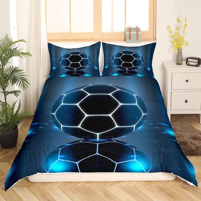 Voetbal Dekbedovertrek Set Handgetekende Schets Voetbal Vlag Netwerk TEAM Sporten Beddengoed Set Voor Jongens Tieners Maar Eenpersoons Dekbedovertrek US Twin172x218cm
