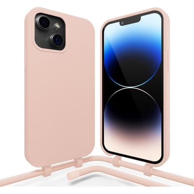 Coverzs Silicone case met koord - Telefoonhoesje met koord - Backcover hoesje met koord - touwtje - geschikt voor Apple iPhone 14 Plus - roze