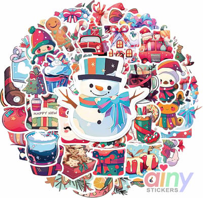 Ainy Stickers Kerst 50 stuks voor bullet journal, fotoalbum, wenskaarten, laptop, telefoon, waterfles, geschenksticker, knutselen stickervellen voor kinderen / volwassenen - ideaal voor cadeauverpakkingen, kerstkaart en kerstkado