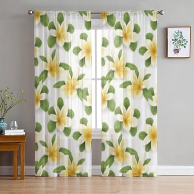 Witte Plumeria Bloem Transparante Gordijnen Raamgordijnen Voor Woonkamer Slaapkamer Jaloezieën Kinderkamer Huisdecoratie 135W x 114H(cm)
