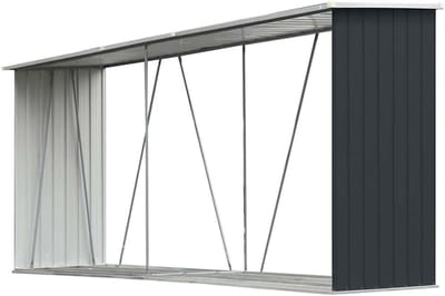 Haardhoutschuur - Houtopslag Schuur - Hout Opslaan - Stalen Vloerframe - 330x84x152 cm - Antraciet