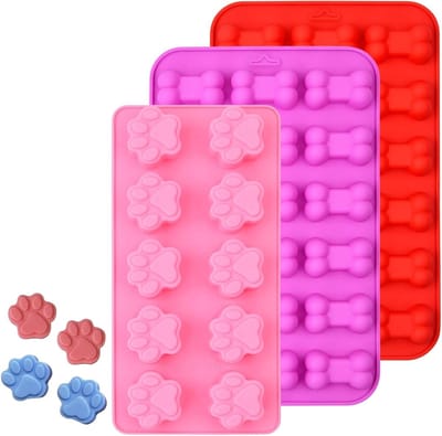 Set van 3 Siliconen Mallen voor Hondenpootjes en Botjes, Ideaal voor Chocolade, IJs en Snacks, Voedselveilige Bakvormen voor Hondensnoepjes en Gummy's