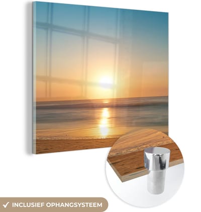 MuchoWow® Glasschilderij 90x90 cm - Schilderij acrylglas - Zee - Kleuren - Zon - Foto op glas - Muurdecoratie woonkamer - Wanddecoratie slaapkamer - Schilderijen