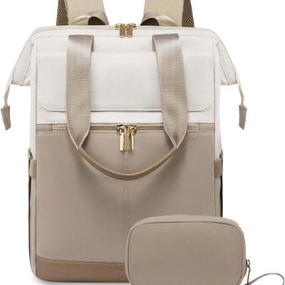 GELLDG Damesrugzak - Laptoprugzak - Met opbergvak - Grote capaciteit - Met USB-poort - Waterdicht - Reisrugzak - Geschikt voor reizen, school en werk - Beige