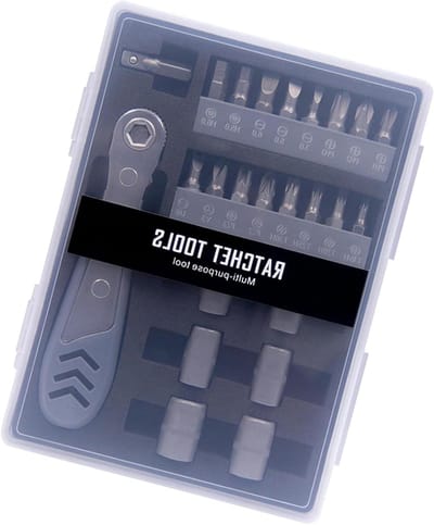 Ratelschroevendraaier Set - Multifunctionele Schroevendraaier - Klusjes in Huis - Ergonomisch Antislip Handvat - 24 Delig - Grijs